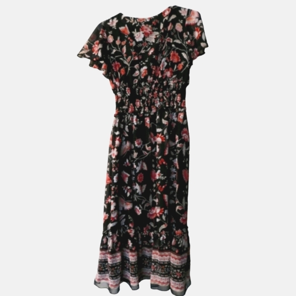 Max Studio Women's Pink and Black Flutter Sleeve Floral Midi Dress size M - Picture 14 of 15